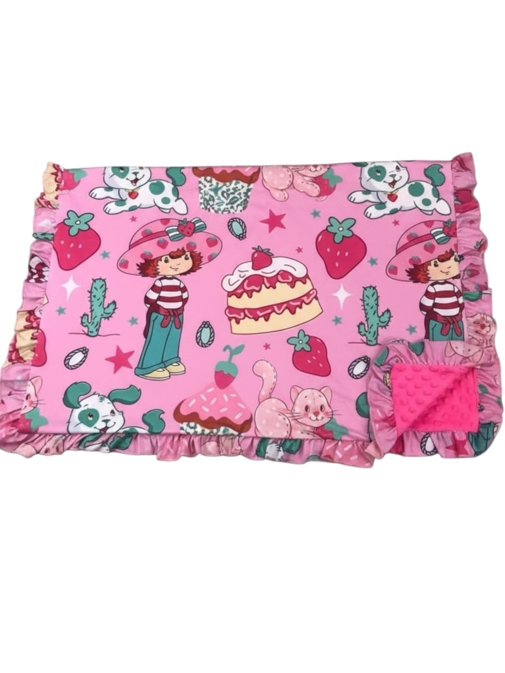 New Classic Original Strawberry Shortcake Print Minky Blanket 30” x 40” Soft